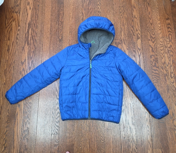 J. Crew Kids' Reversible Sherpa Puffer Jacket XL Brilliant Sapphire